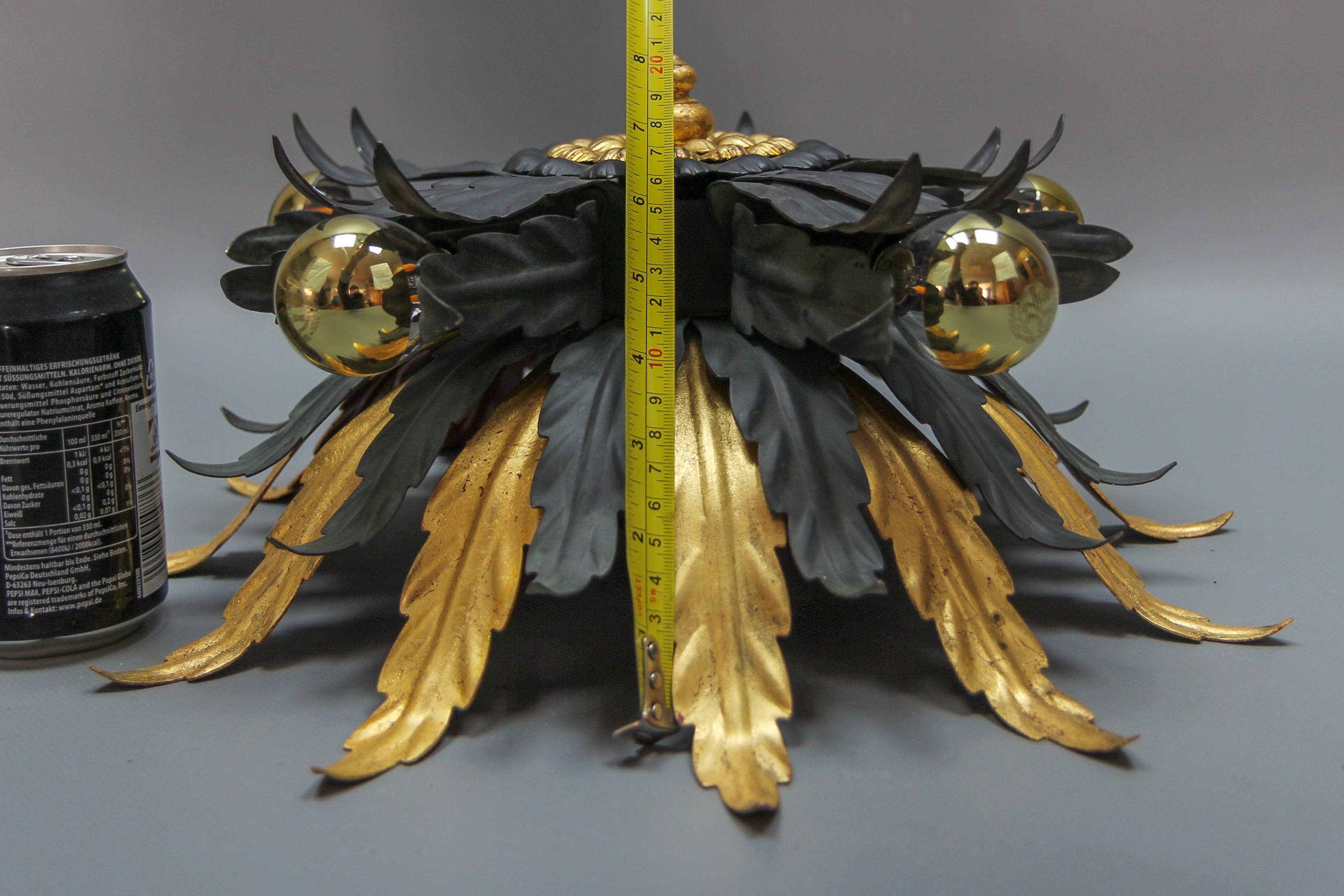 Italian Florentine Black and Gilt Metal Five-Light Flush Mount or Wall Light For Sale 11