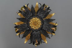 Italian Florentine Black and Gilt Metal Five-Light Flush Mount or Wall Light
