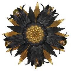 Italienische Florentine Einbau- oder Wandleuchte aus schwarzem und vergoldetem Metall mit fünf Leuchten
