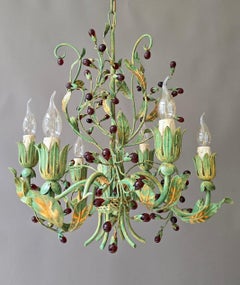 Italian Florentine Chandelier with Ruby Red Glass Berries, 1970s