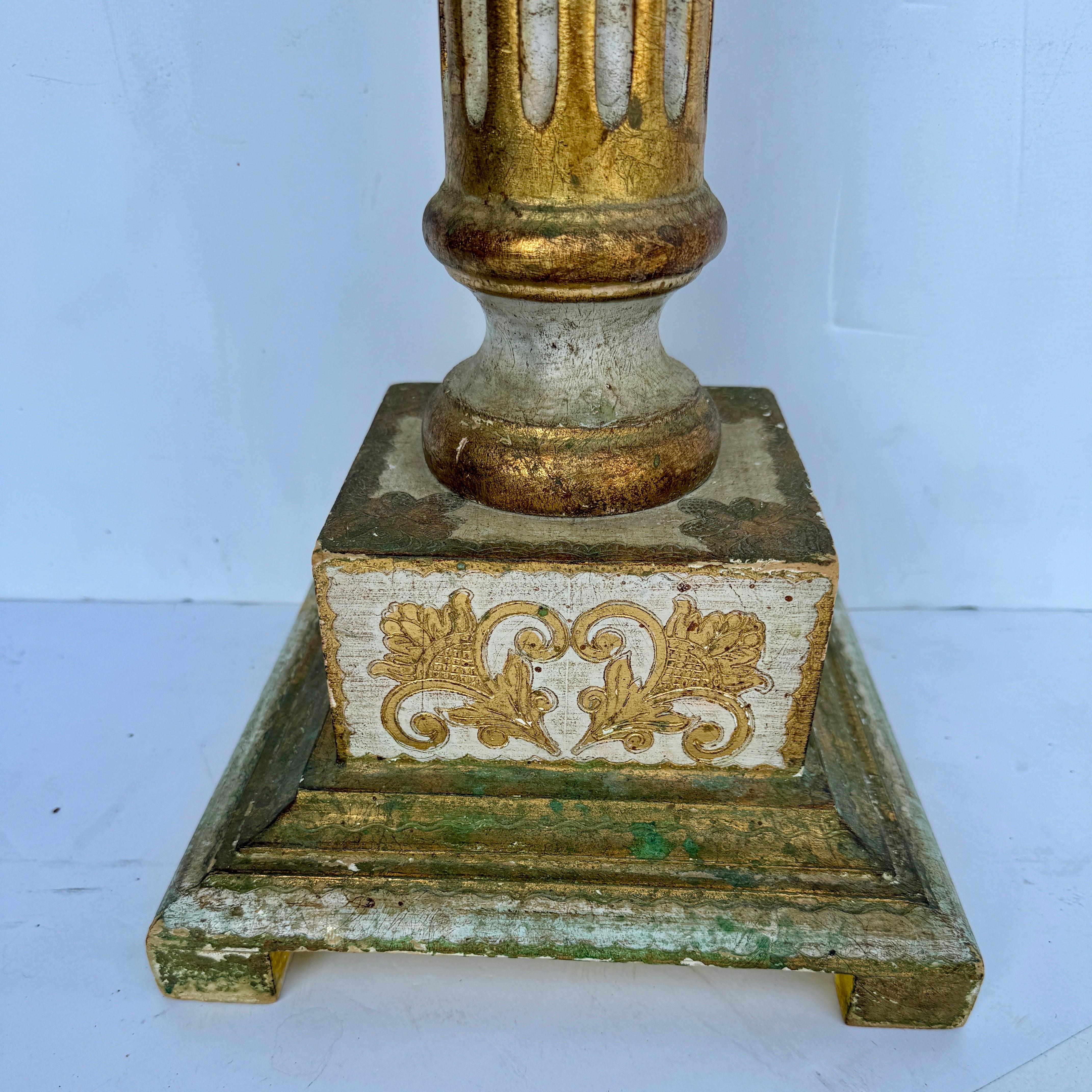 Italian Florentine Cream and Gold Gilt Pedestal Plant Stand For Sale 1