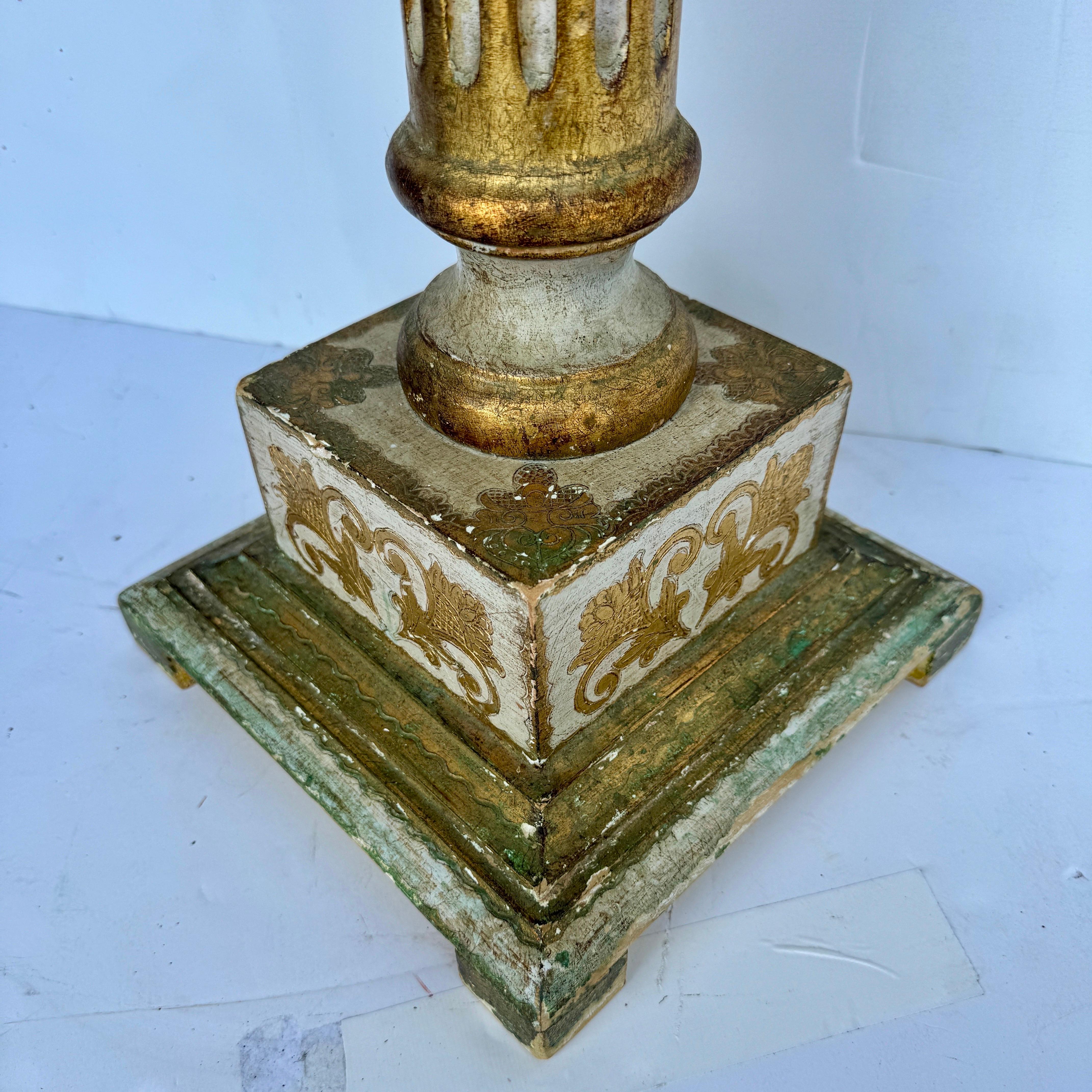Italian Florentine Cream and Gold Gilt Pedestal Plant Stand For Sale 3
