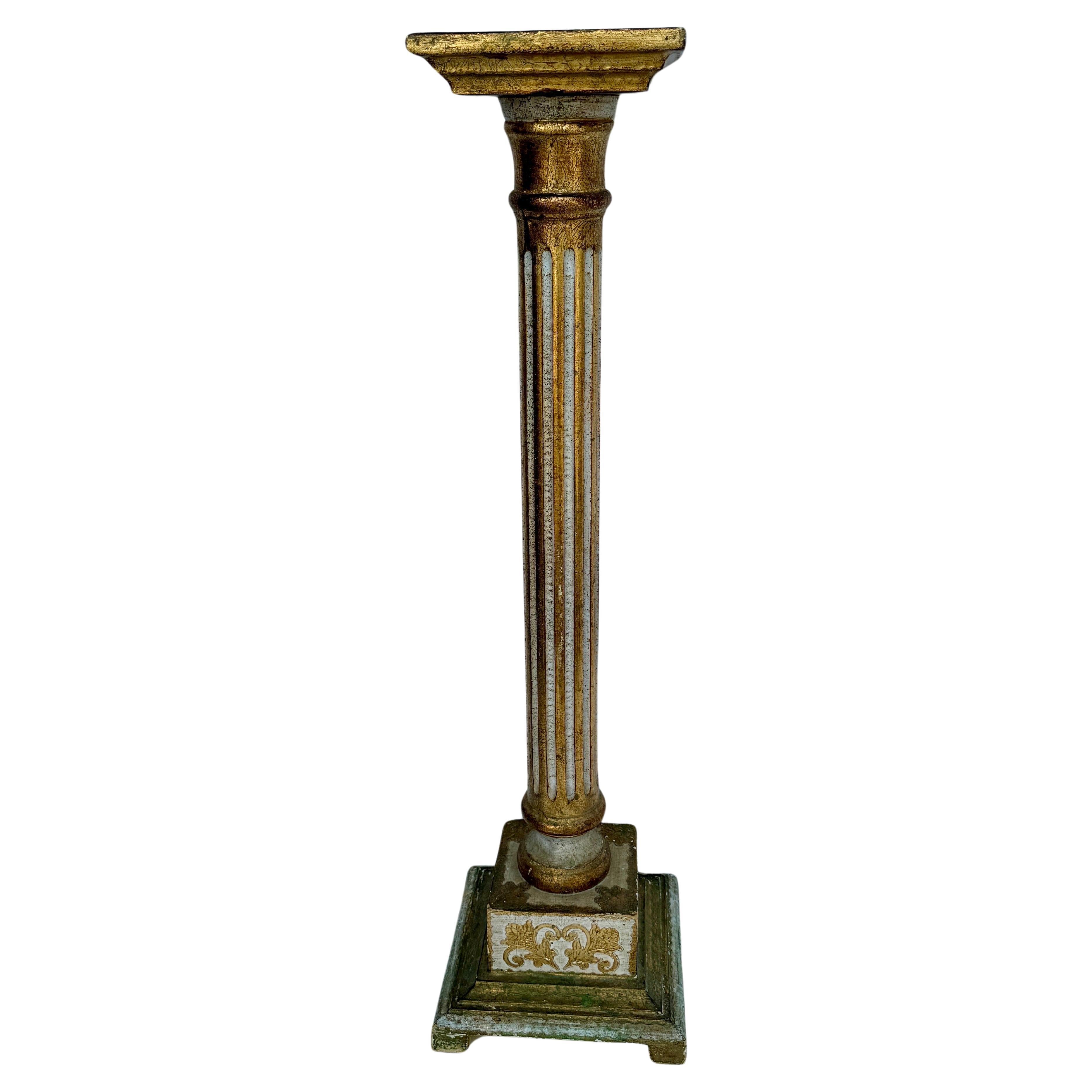 Italian Florentine Cream and Gold Gilt Pedestal Plant Stand For Sale