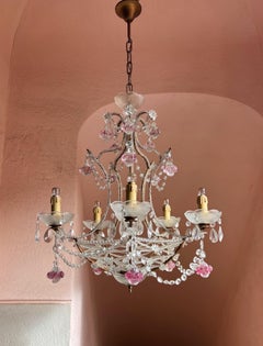 Guirlandes italiennes en cristal de Florentine : Un lustre en gouttes de Murano rose