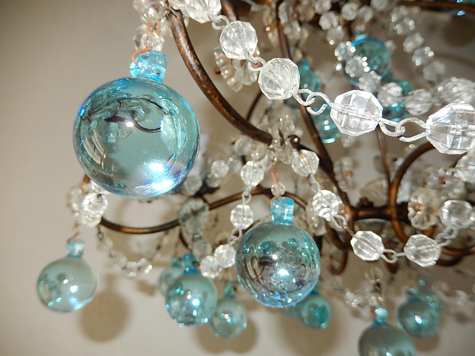 Italian Florentine Crystal Swags Aqua Blue Murano Drops Chandelier For Sale 5