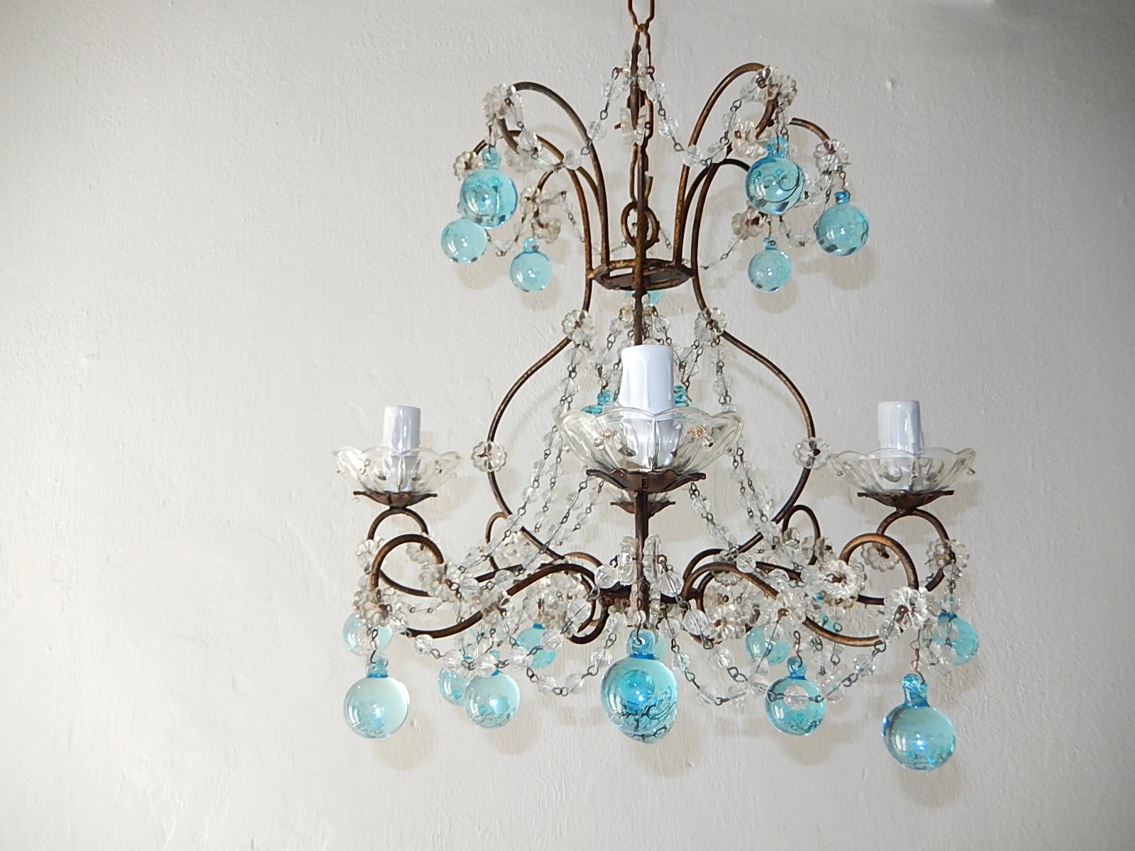 Italian Florentine Crystal Swags Aqua Blue Murano Drops Chandelier In Good Condition For Sale In Firenze, Toscana