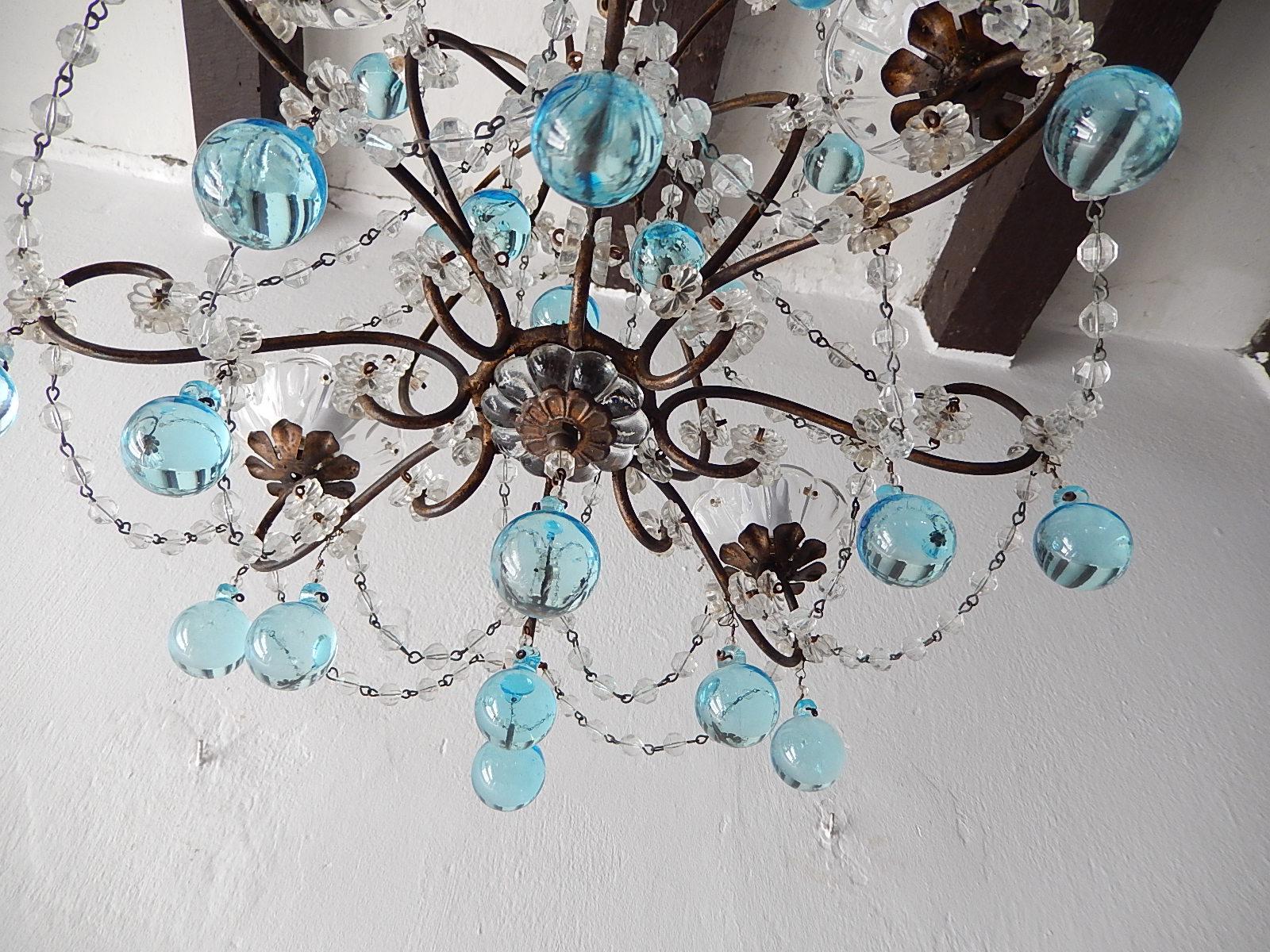 Italian Florentine Crystal Swags Aqua Blue Murano Drops Chandelier For Sale 2