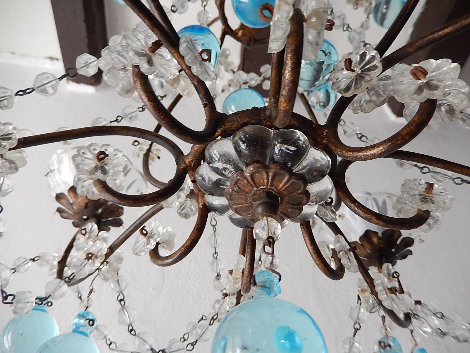Italian Florentine Crystal Swags Aqua Blue Murano Drops Chandelier For Sale 3
