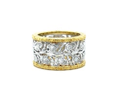 Italian Florentine Eternity Band with Diamonds in White and Yellow Gold