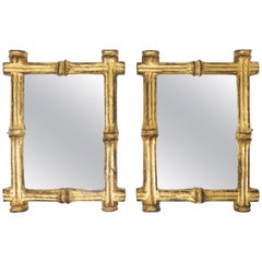 Italian Florentine Faux Bamboo Mirrors, Pair