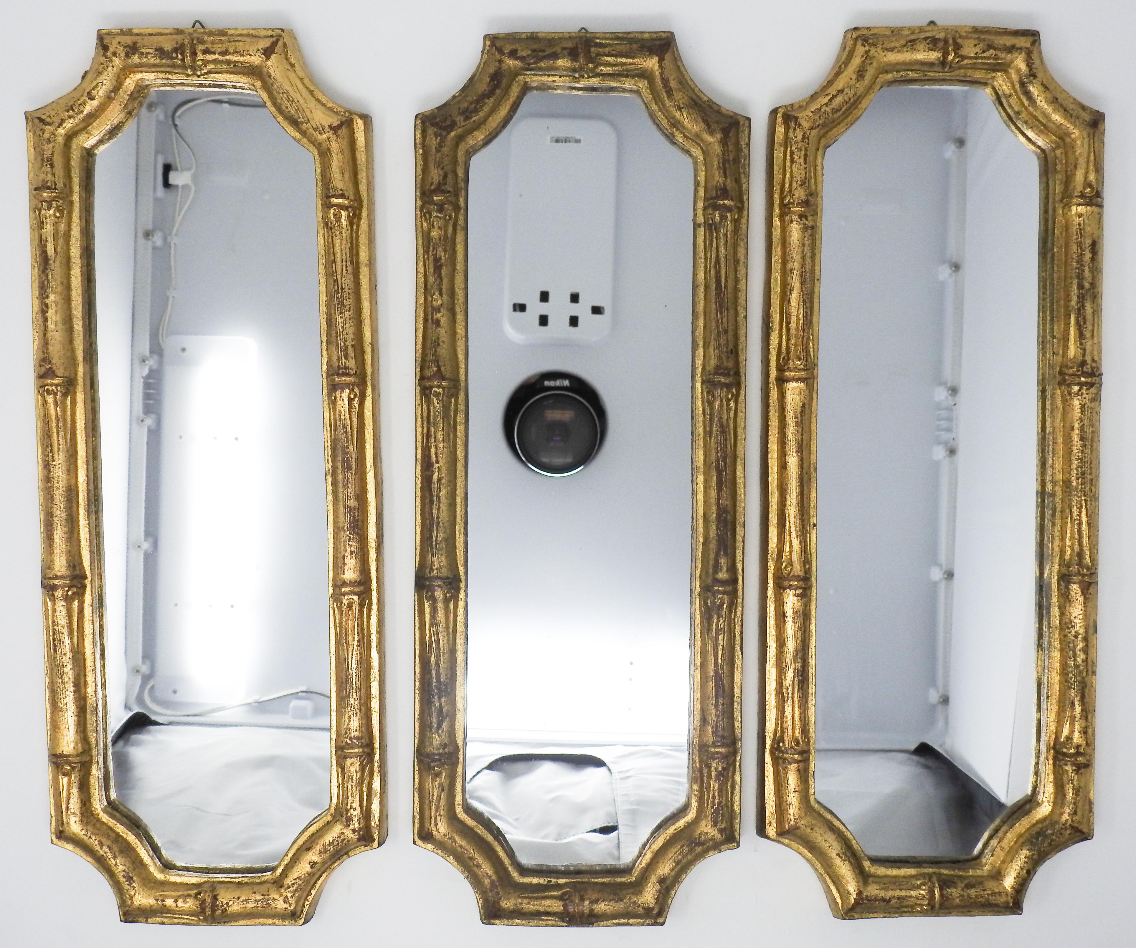 Chinese Chippendale Italian Florentine Faux Bamboo Mirrors, Set of 3 For Sale