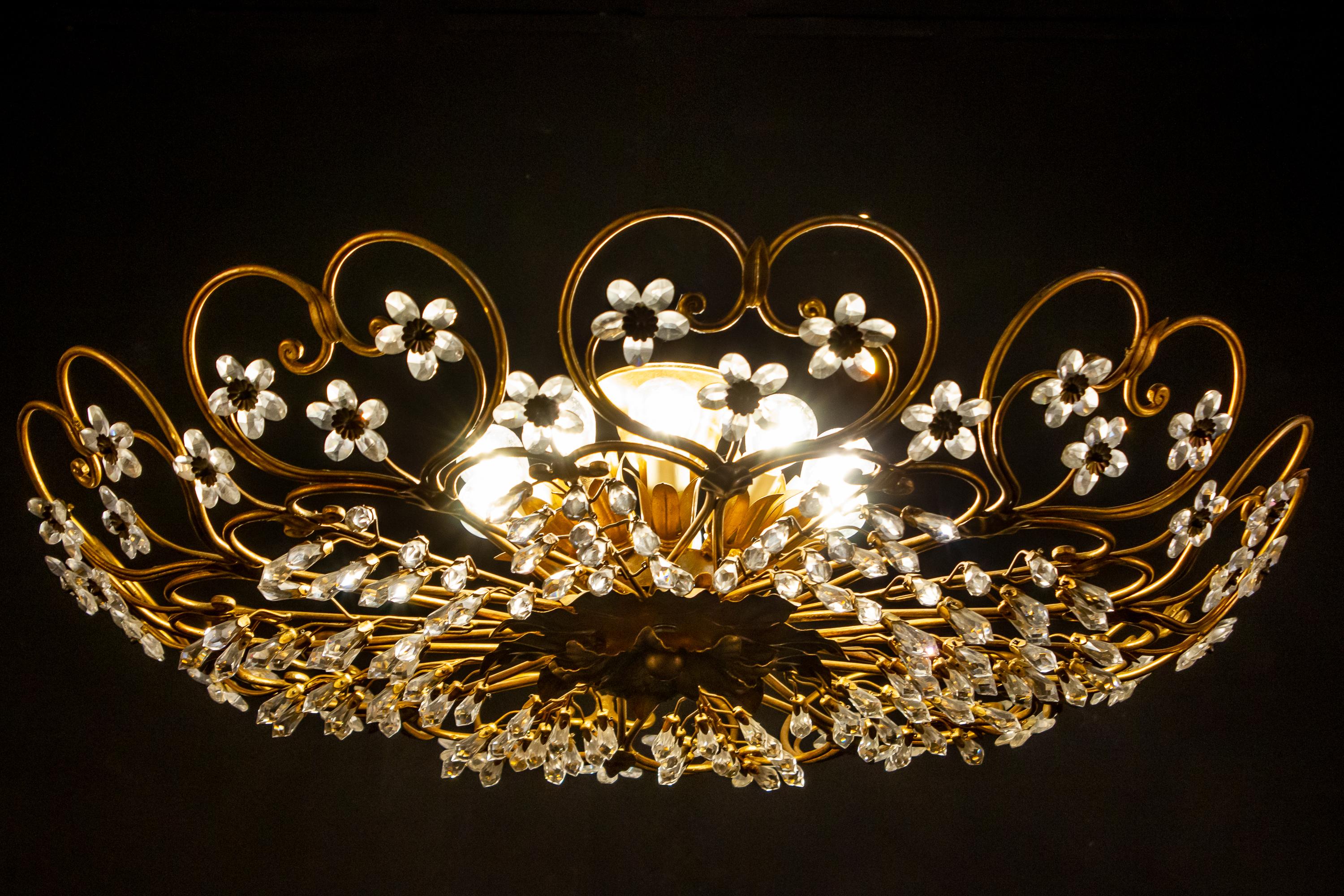 20th Century Italian Florentine Flush Mount or Ceiling Light, 1950s