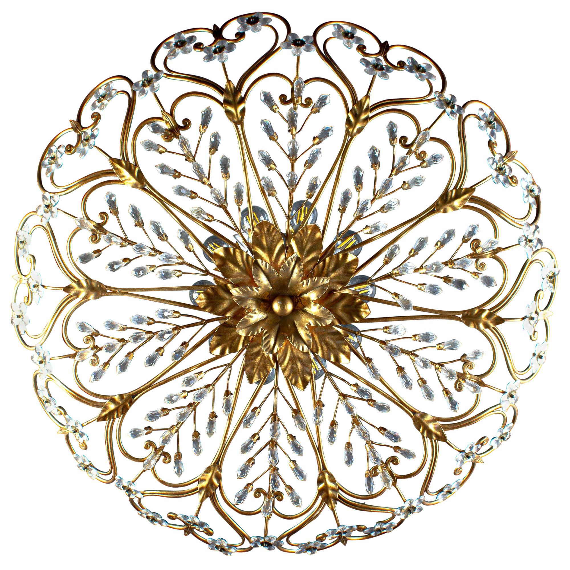 Italian Florentine Flush Mount or Ceiling Light, 1950s