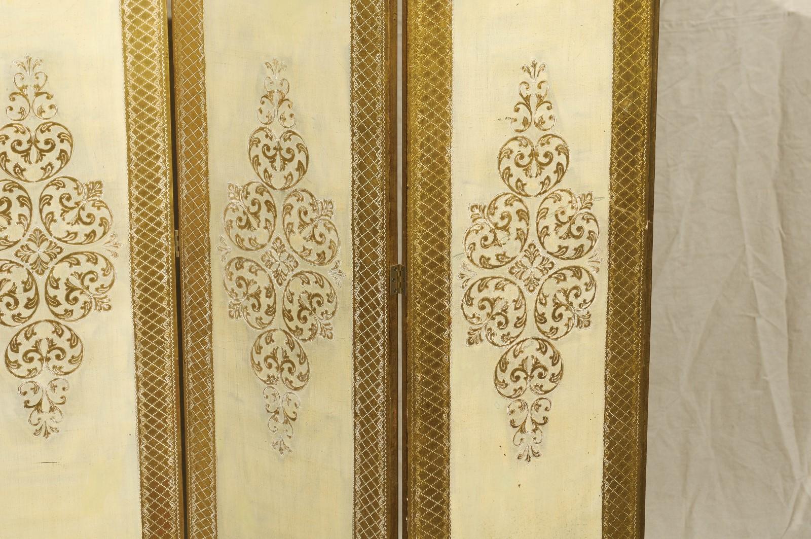 Italian Florentine Four-Panel Screen, circa 1960s 5