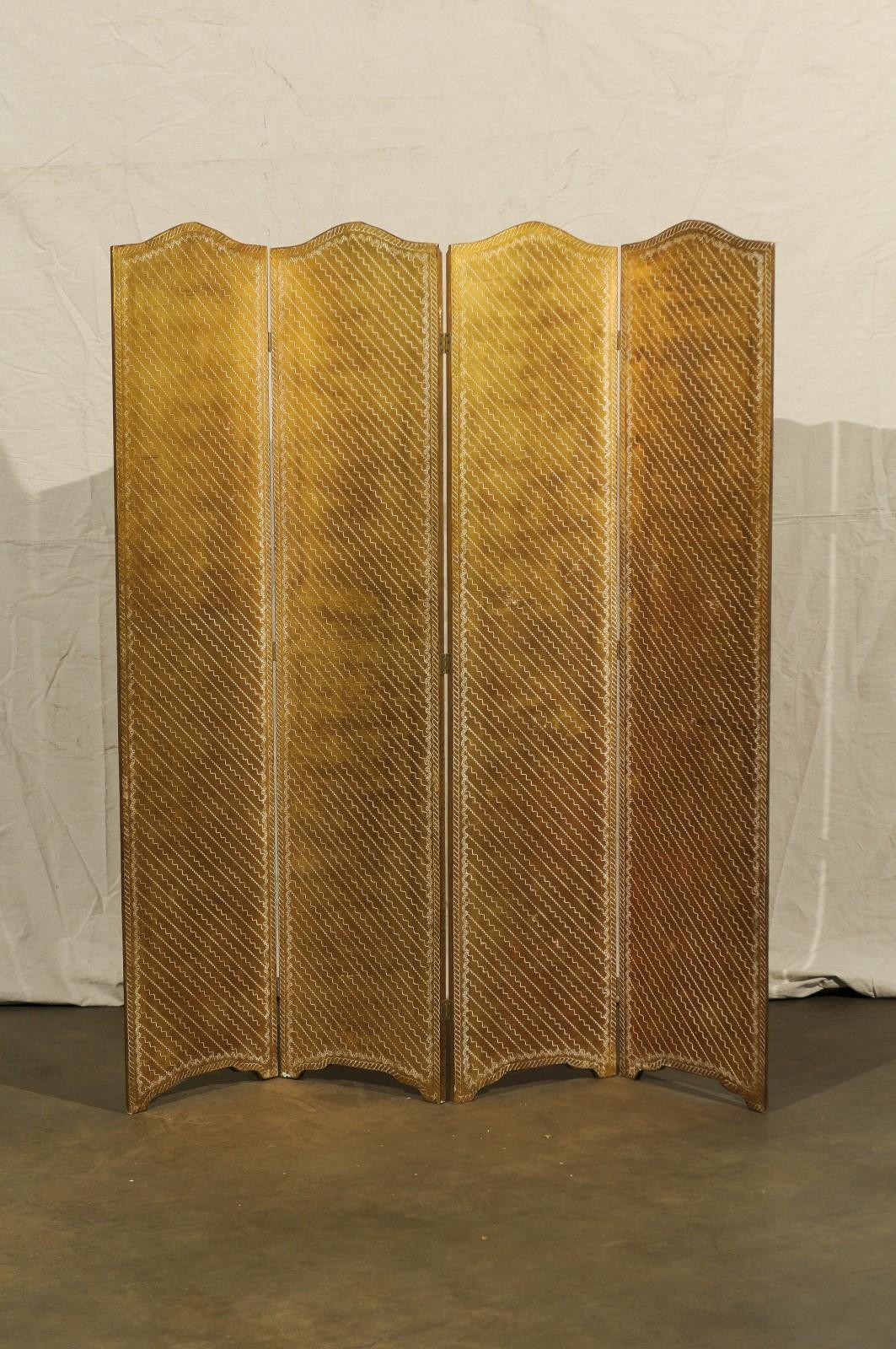 Italian florentine four-panel screen, circa 1960s.