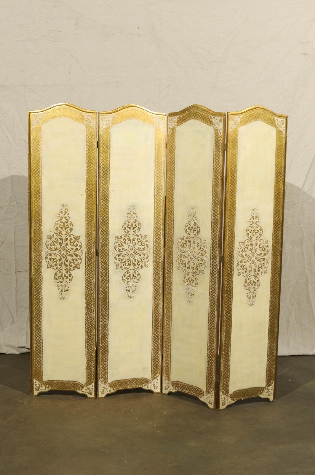 Italian Florentine Four-Panel Screen, circa 1960s In Good Condition In Atlanta, GA