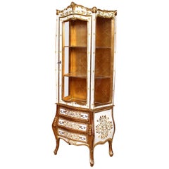 Italian Florentine Gilded Bombe Display Cabinet on Chest Glazed Vintrine