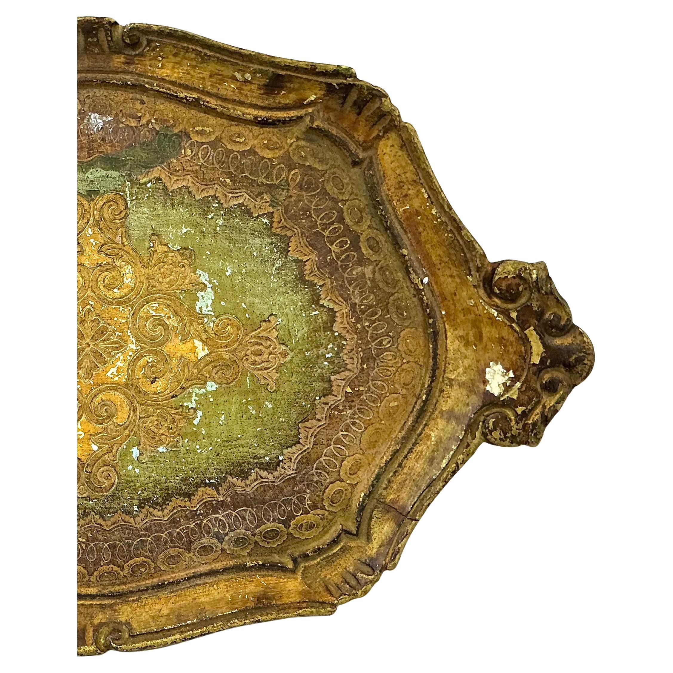 Rococo Italian Florentine Gilded Wooden Tray For Sale