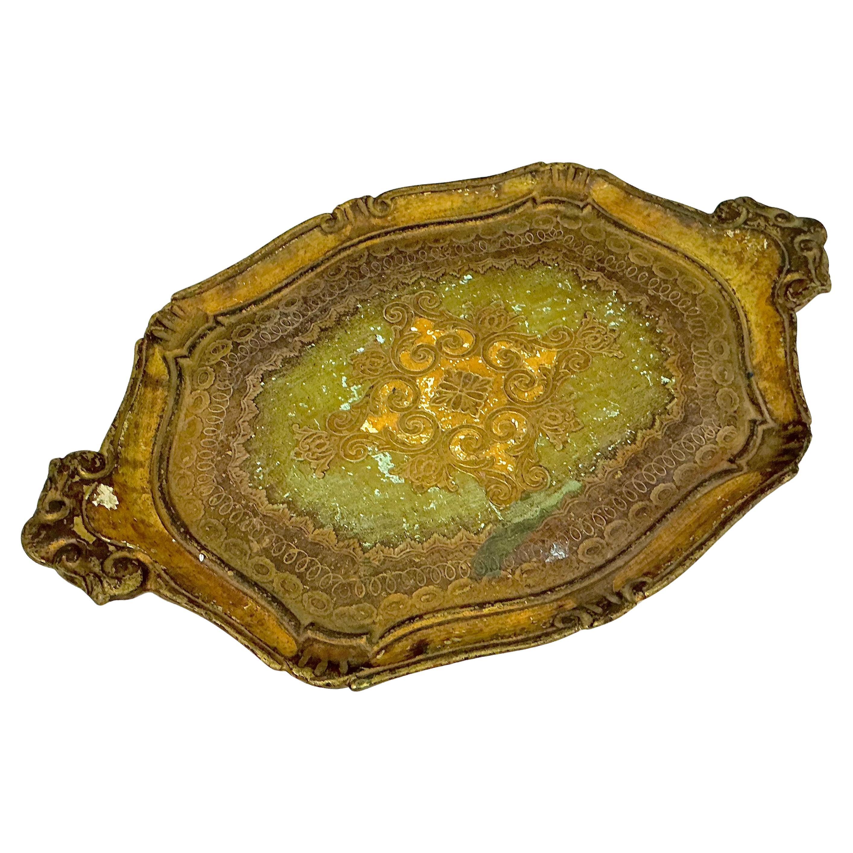 Italian Florentine Gilded Wooden Tray In Good Condition For Sale In Bradenton, FL