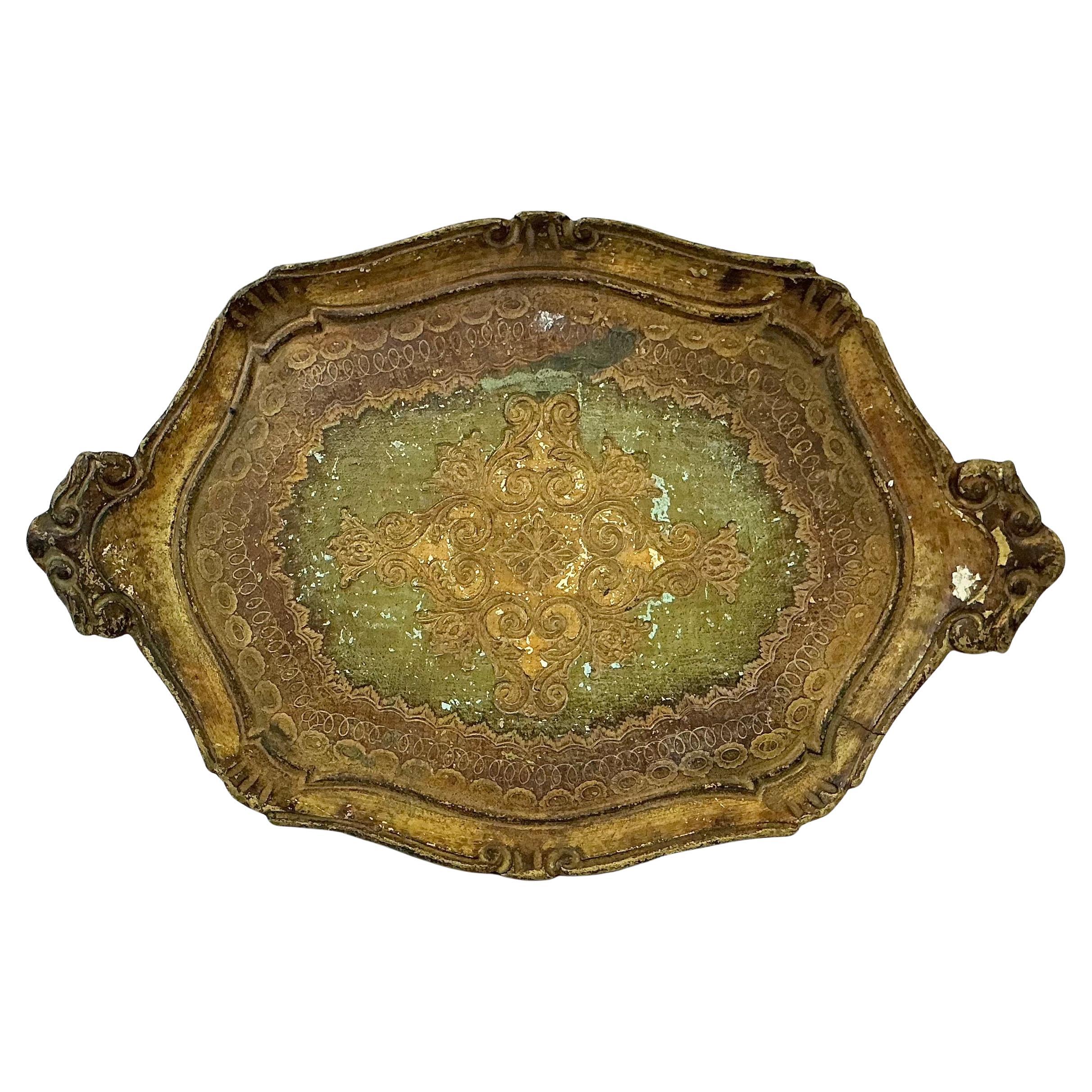 Italian Florentine Gilded Wooden Tray For Sale