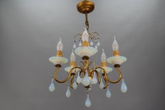 Italian Florentine Gilt Metal and White Opalescent Glass Five-Light Chandelier