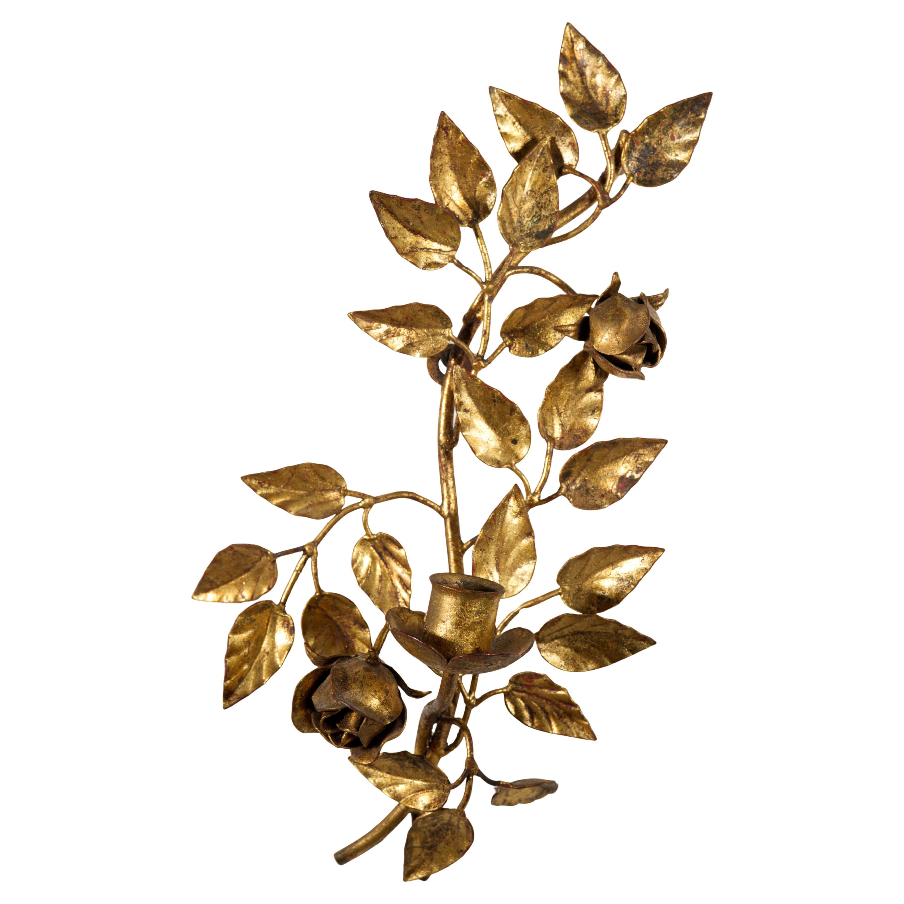 Italian Florentine Gilt Metal Floral Wall Sconce