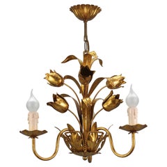 Italian Florentine Gilt Metal Three-Light Floral Chandelier