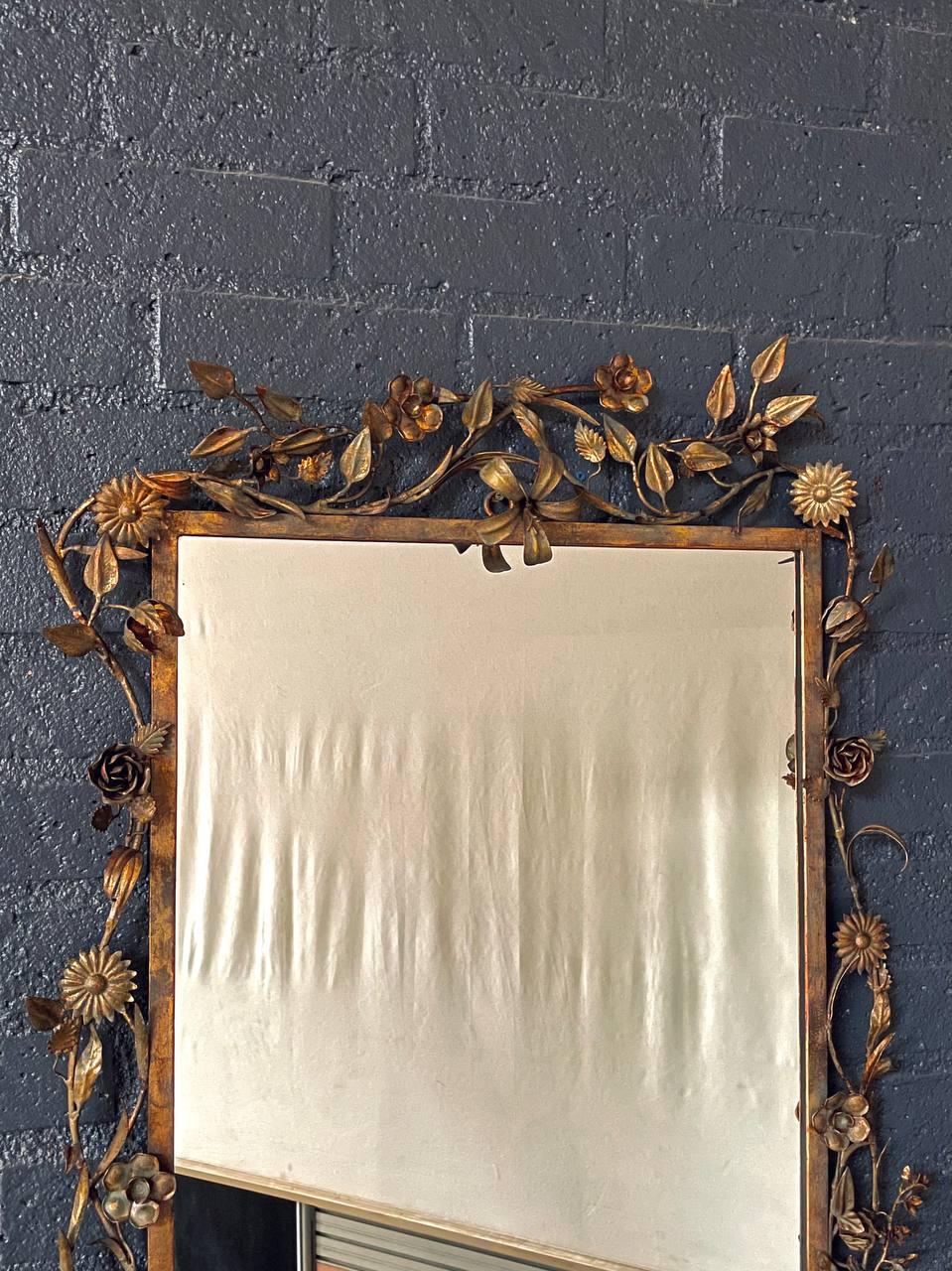 Other Italian Florentine Gilt Mirror w/ Floral & Ribbon Motifs For Sale