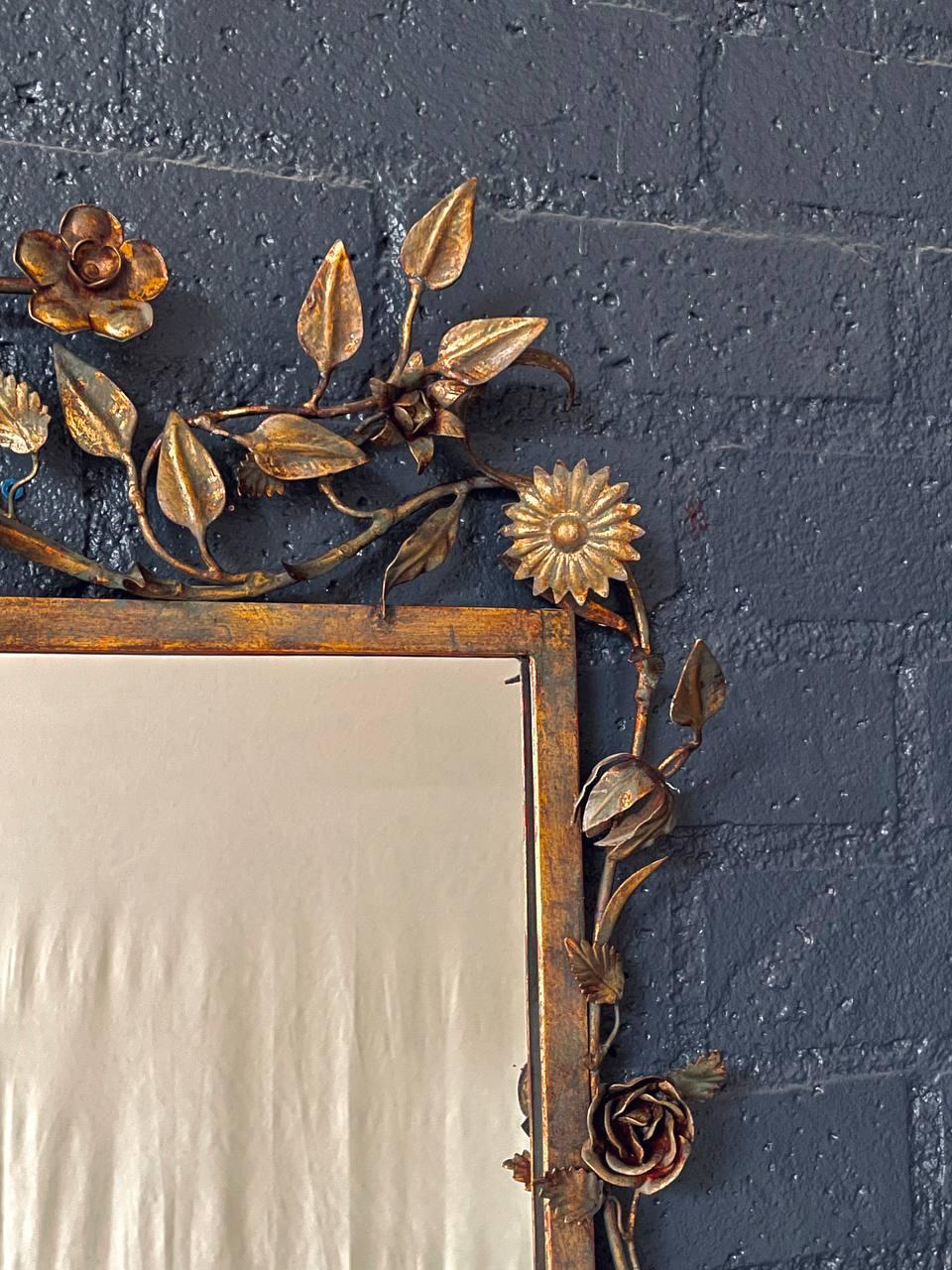 Mid-20th Century Italian Florentine Gilt Mirror w/ Floral & Ribbon Motifs For Sale