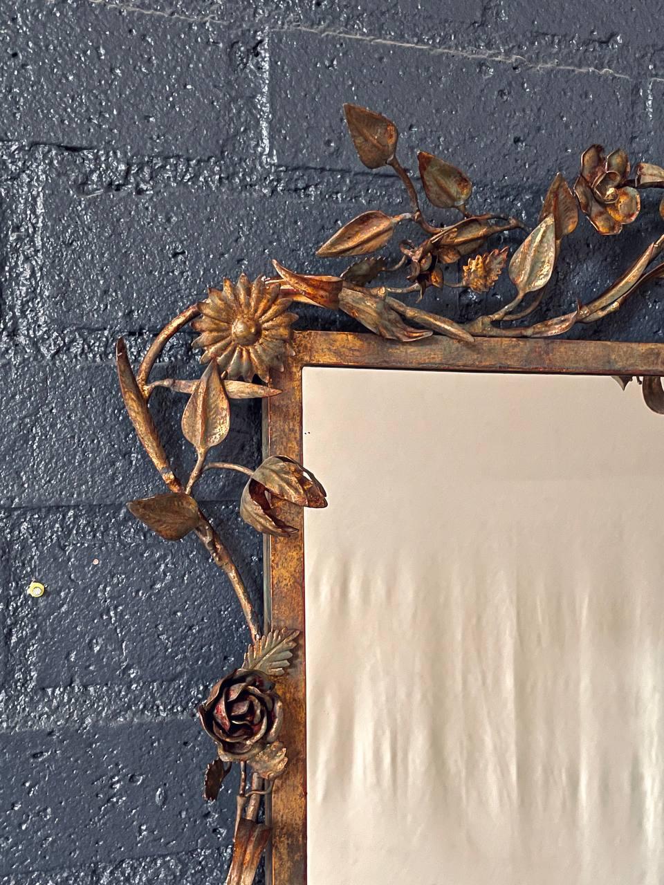 Metal Italian Florentine Gilt Mirror w/ Floral & Ribbon Motifs For Sale