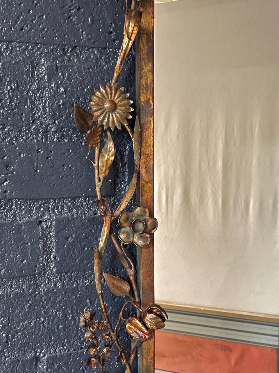 Italian Florentine Gilt Mirror w/ Floral & Ribbon Motifs For Sale 1