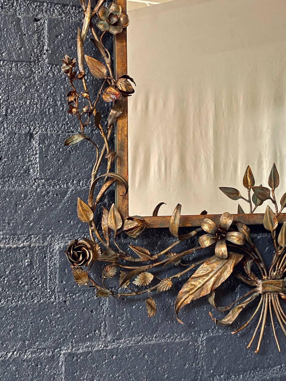 Italian Florentine Gilt Mirror w/ Floral & Ribbon Motifs For Sale 2
