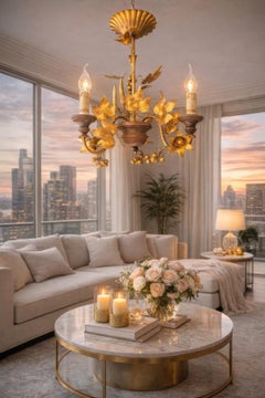 Italienischer Florentine Vergoldeter Kronleuchter mit Trauben und Weizen, 1960er Jahre