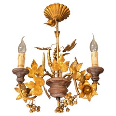 Italienischer Florentine Vergoldeter Kronleuchter mit Trauben und Weizen, 1960er Jahre