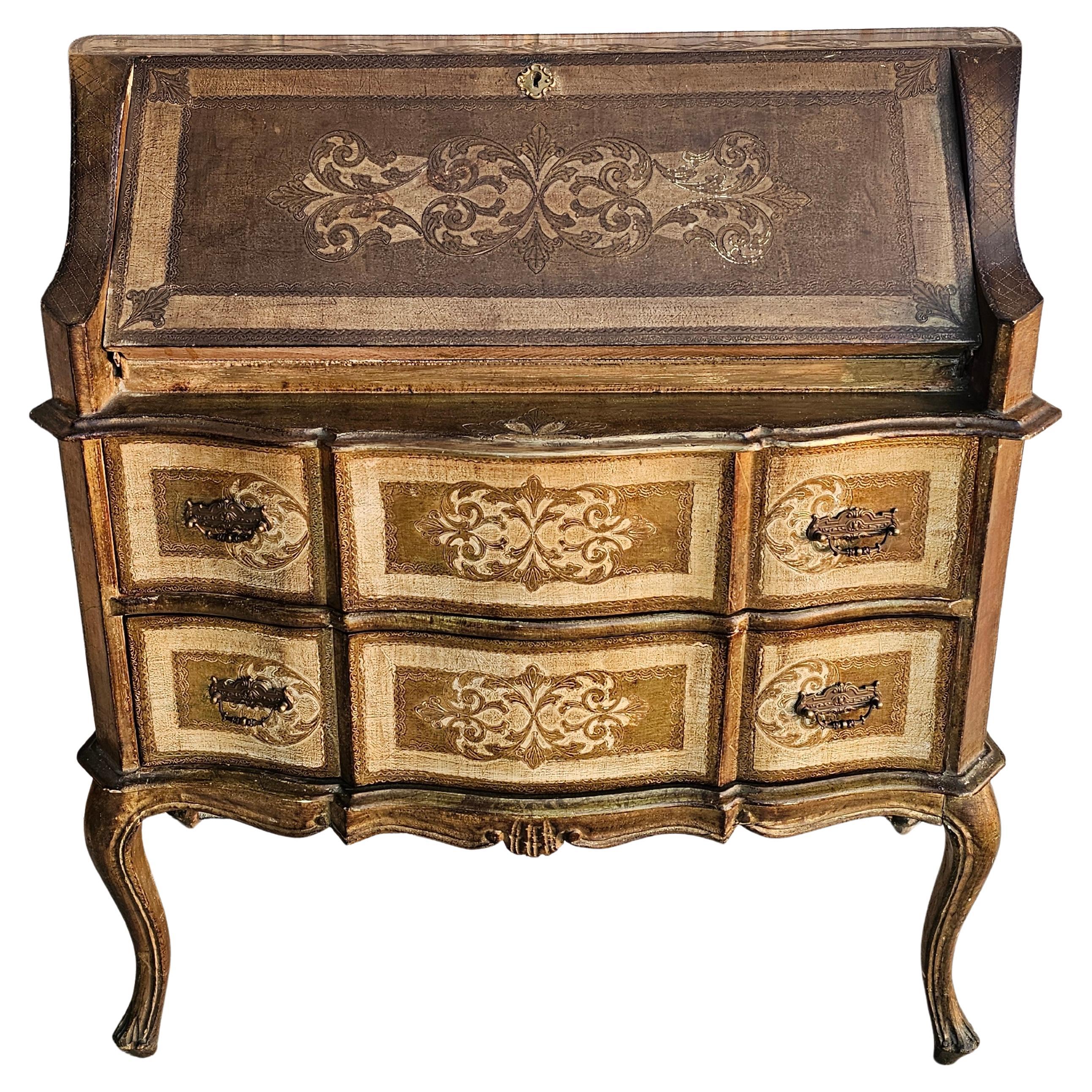 Italian Florentine Giltwood Bureau Secretary Butlers Desk Chest