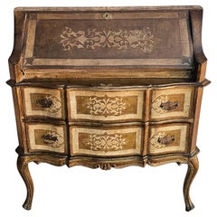 Scrivania in legno dorato italiano Florentine Bureau Secretary Butlers Desk Chest