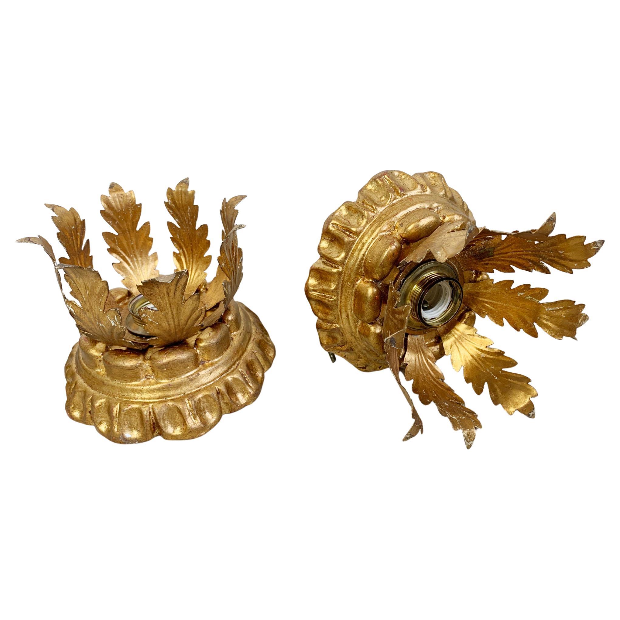 Italian Florentine Gold Gilt Wood Ceiling Crown Lights For Sale
