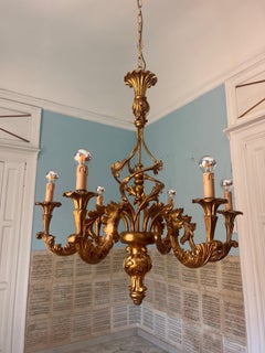 Italian Florentine Giltwood Chandelier Carved Wood 1930s 1940s