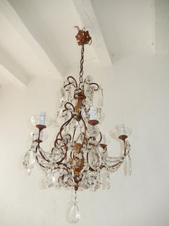 Italian Florentine Giltwood Crystal Prisms Chandelier, circa 1920