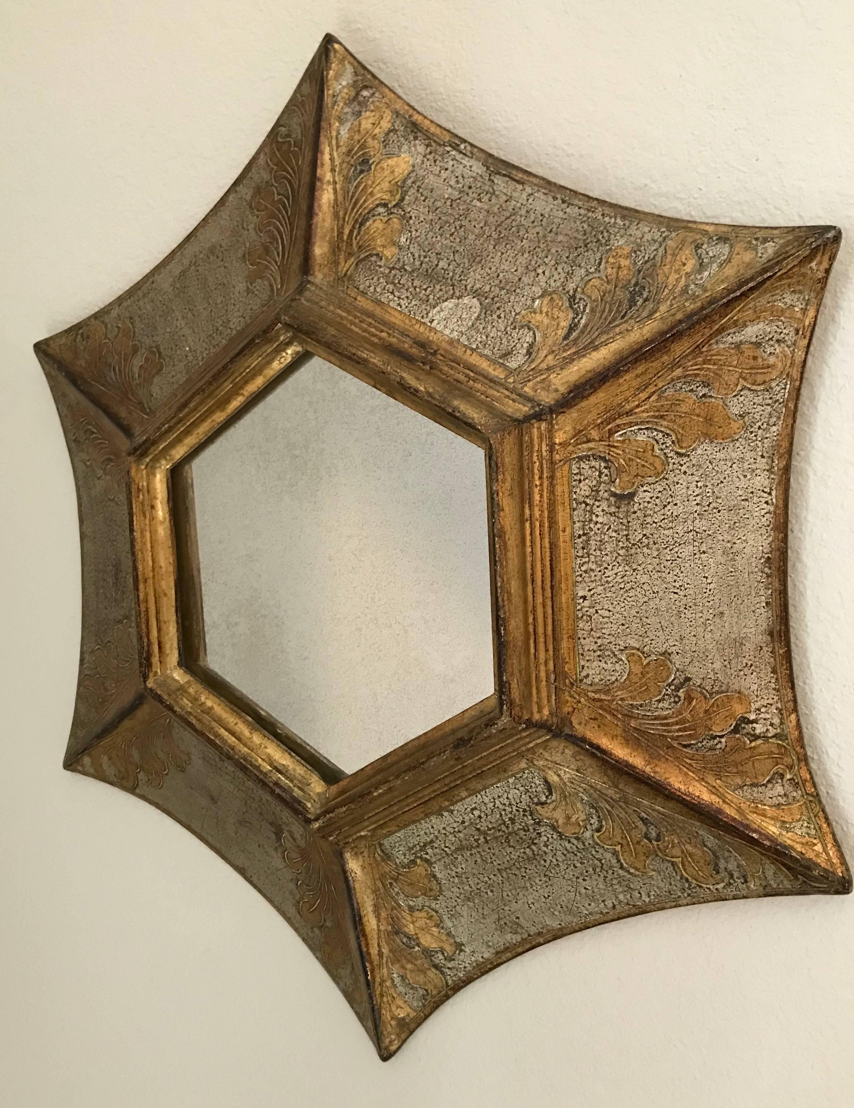 Italian Florentine Giltwood Soleil Sunburst Mirror in Silver and Gold In Good Condition For Sale In Dallas, TX
