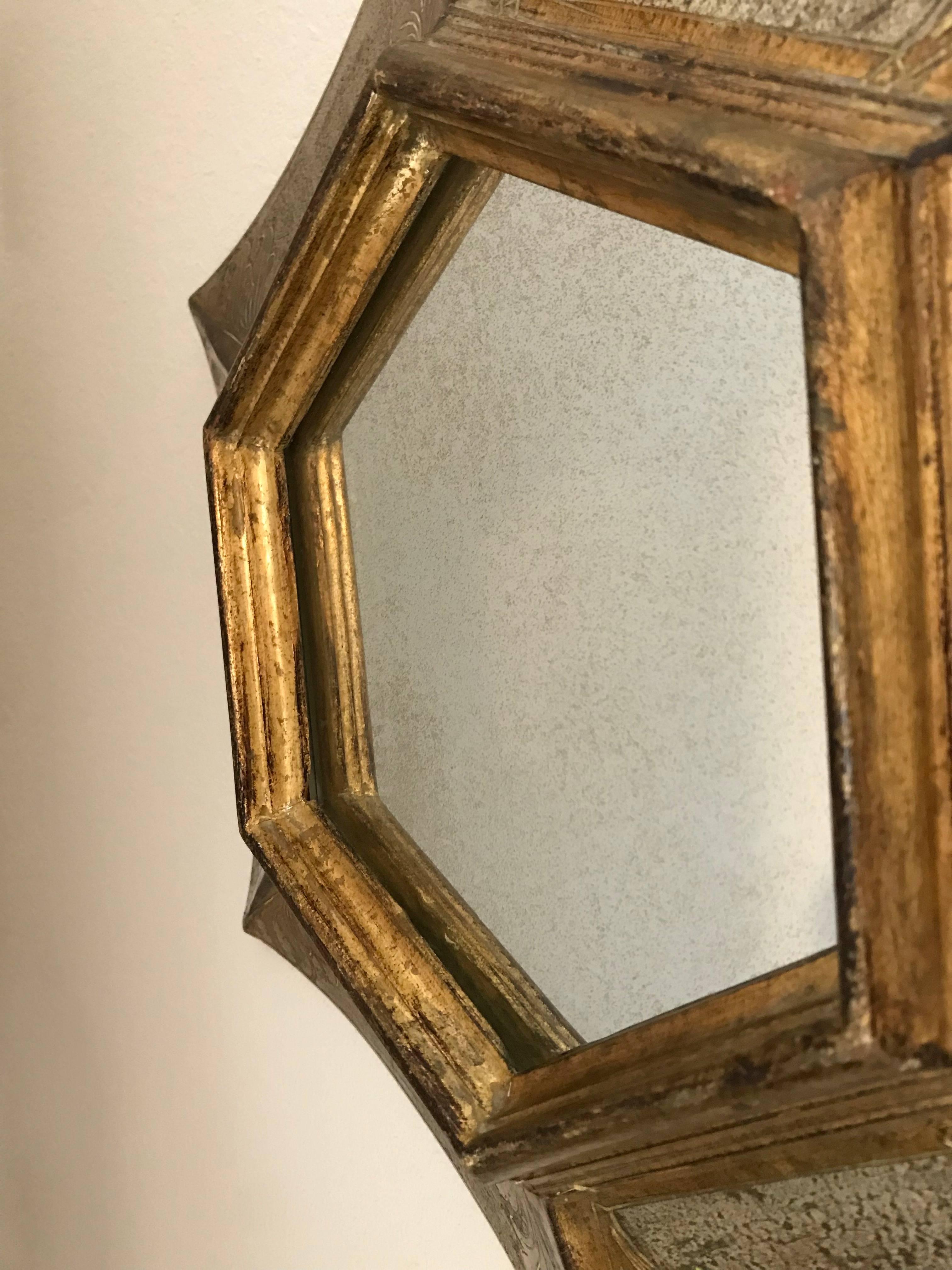 Italian Florentine Giltwood Soleil Sunburst Mirror in Silver and Gold For Sale 5