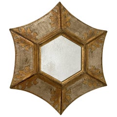 Vintage Italian Florentine Giltwood Soleil Sunburst Mirror in Silver and Gold