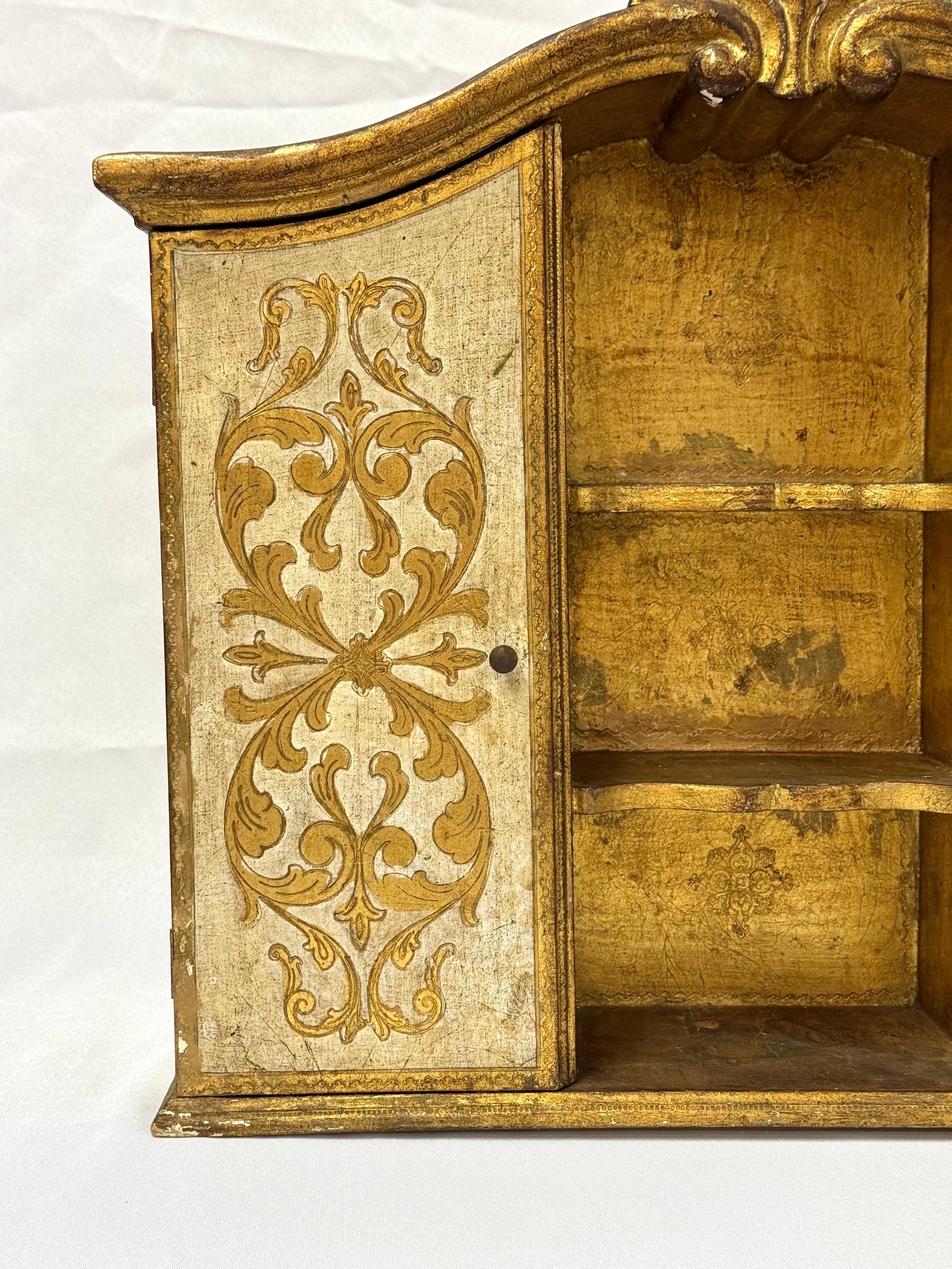 Mid-20th Century Italian Florentine Giltwood Wall Cabinet For Sale