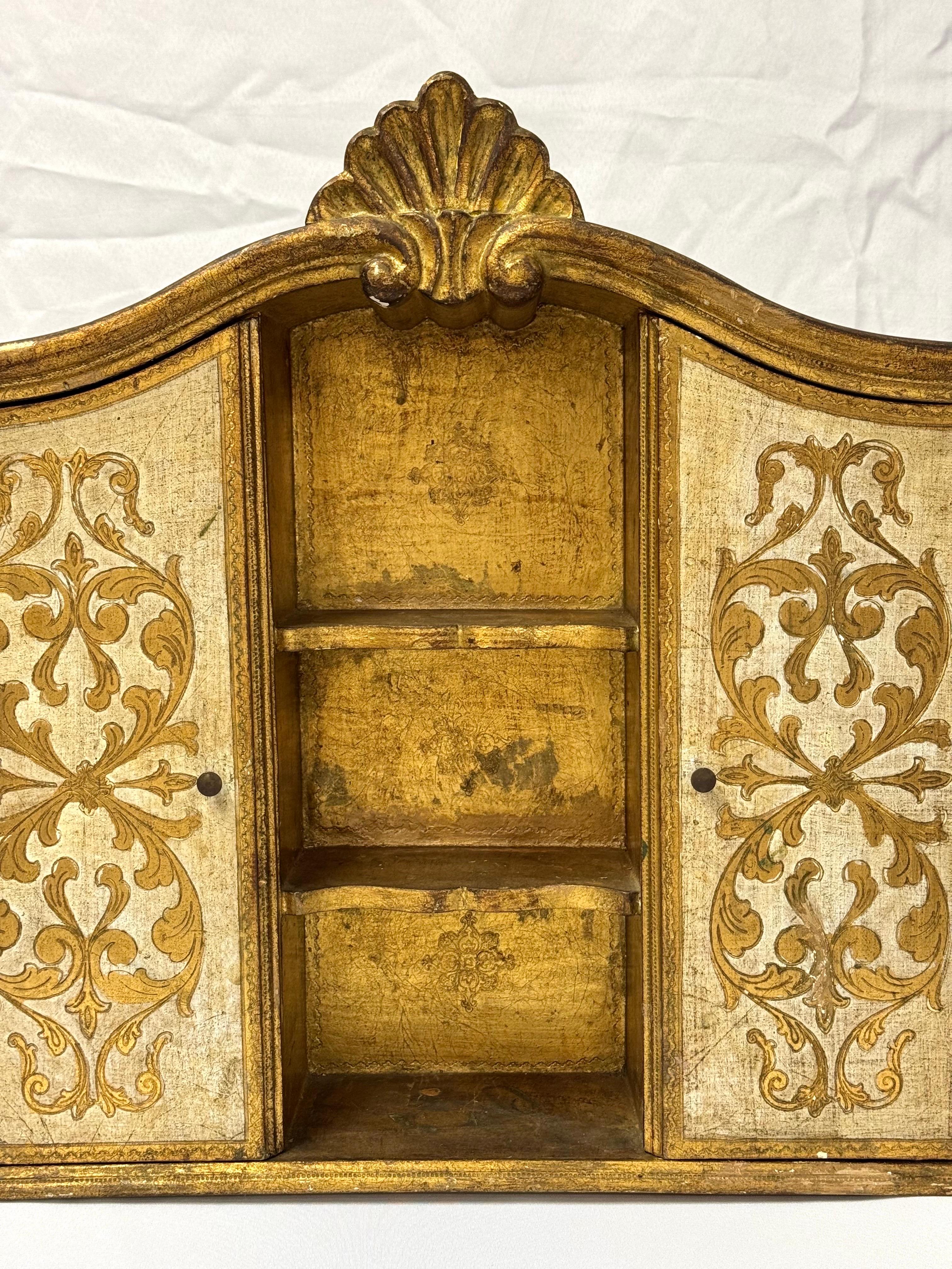 Italian Florentine Giltwood Wall Cabinet For Sale 1