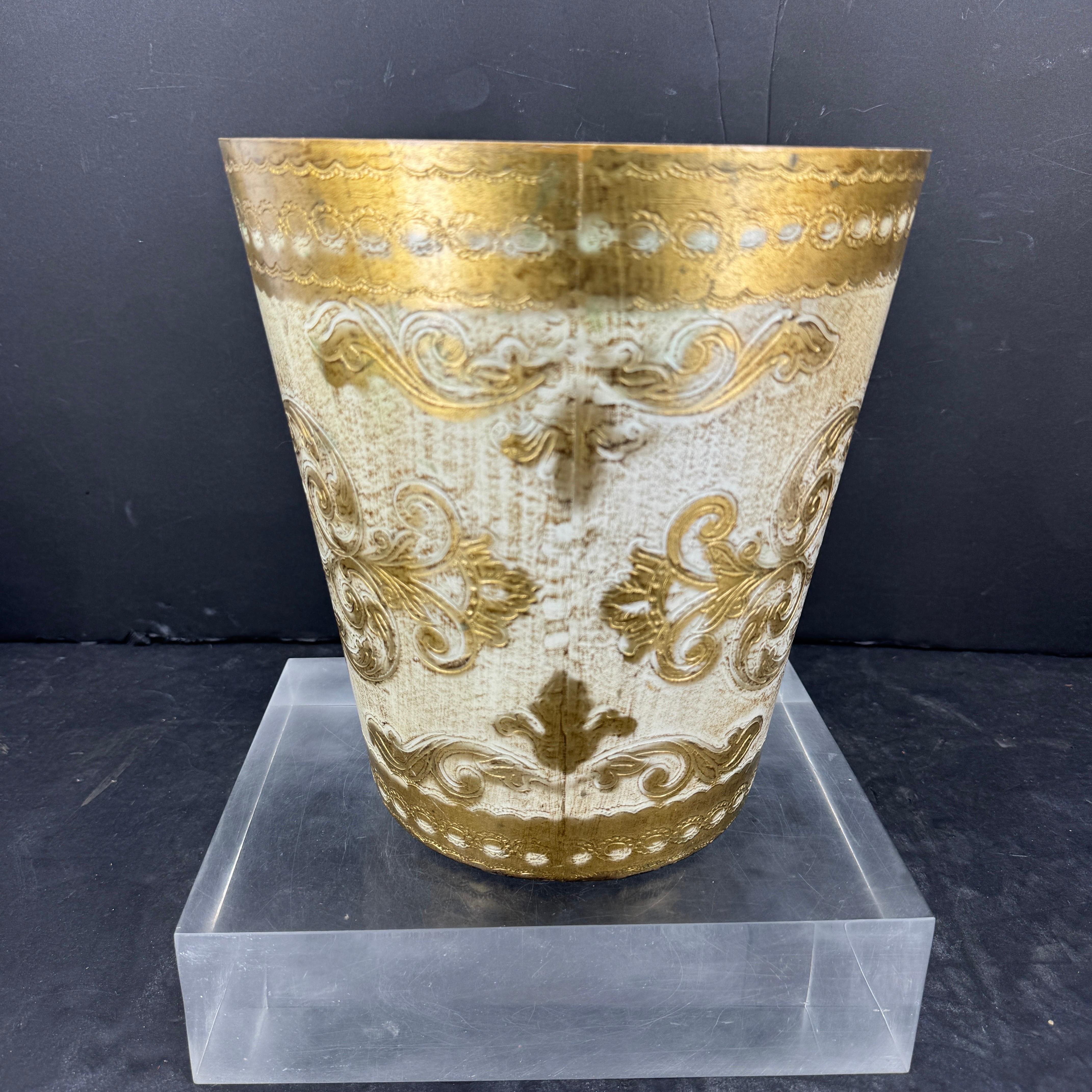 Italian Florentine Gold and Cream Wastebasket Trash Can 4