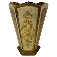 Italian Florentine Gold and Cream Wastebasket Trash Can