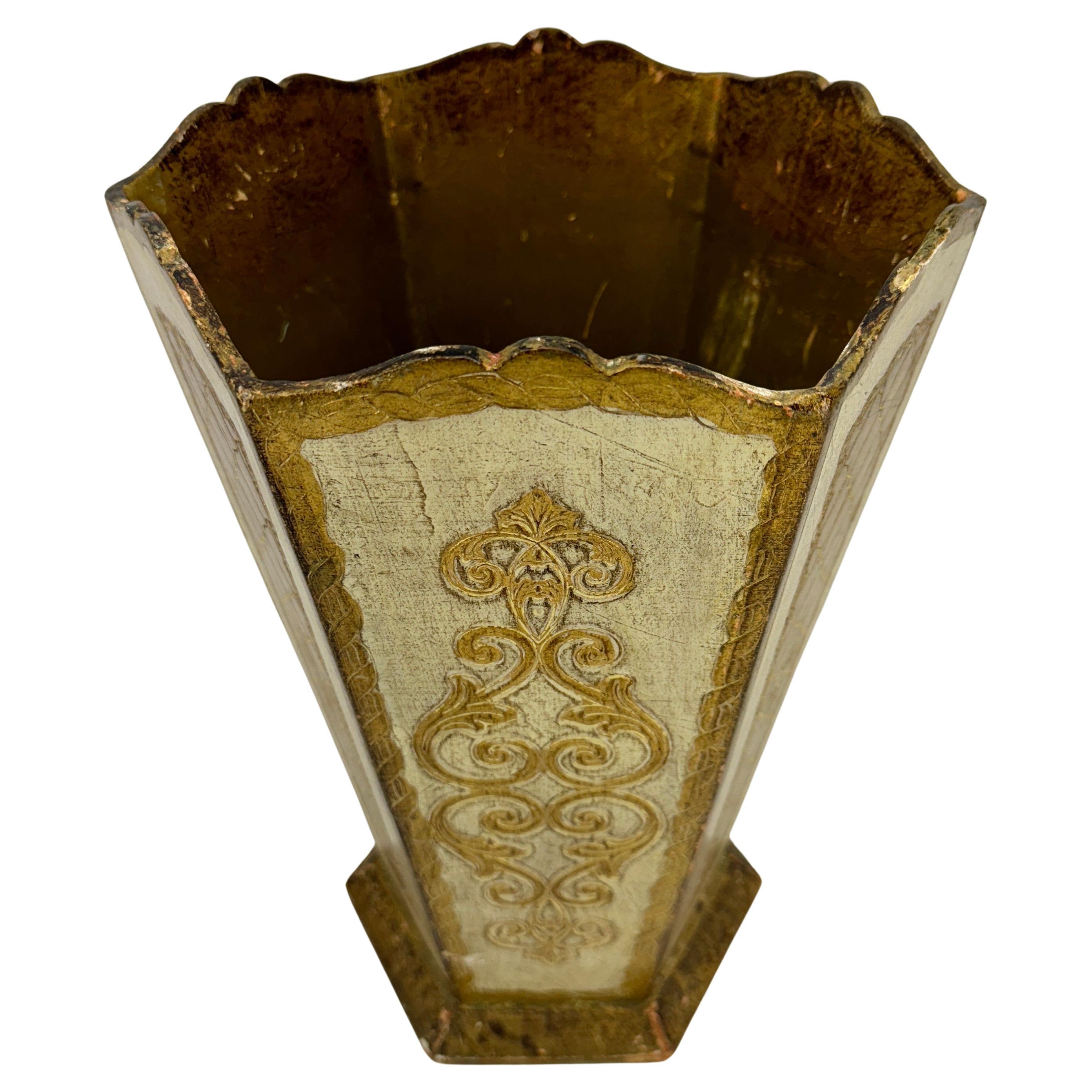 Italienische Florentine Gold und Creme Papierkorb Mülleimer  (Handgefertigt) im Angebot