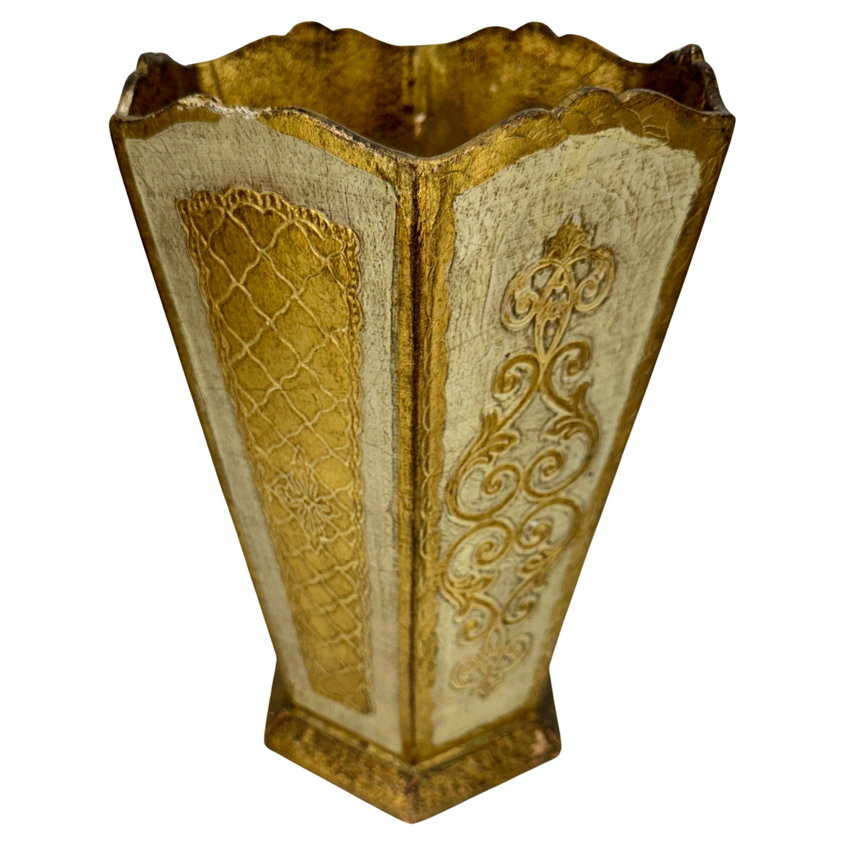 Italienische Florentine Gold und Creme Papierkorb Mülleimer  (20. Jahrhundert) im Angebot