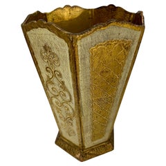 Italian Florentine Gold and Cream Wastebasket Trash Can