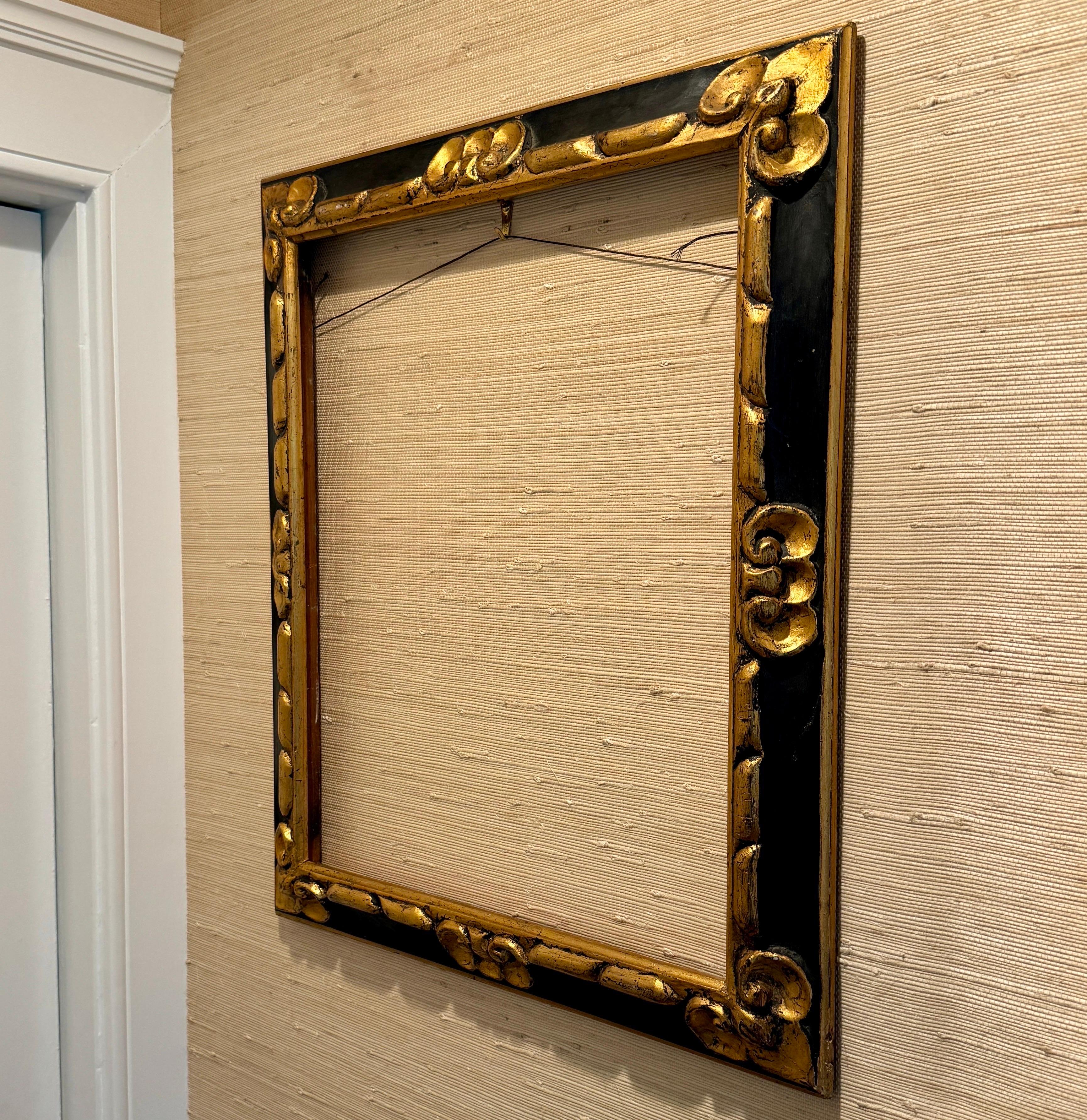 Hand-Crafted Italian Florentine Gold Black Gilded Wood Art Frame Circa 1950's For Sale